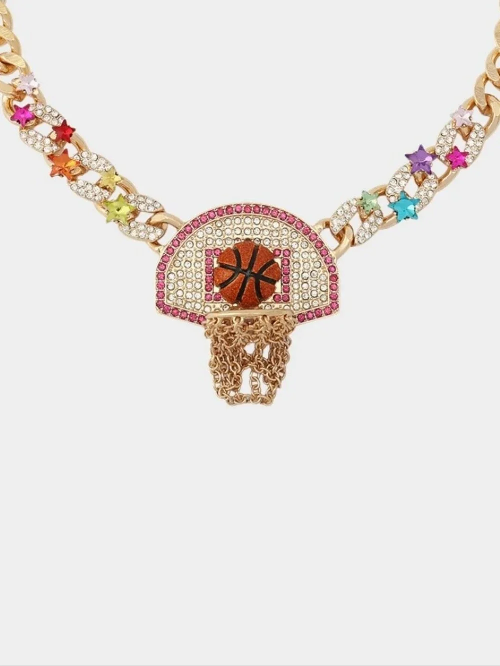 🏀▪️Betsey Johnson ▪️Basketball Hoop Short Pendant & Crystals Necklace